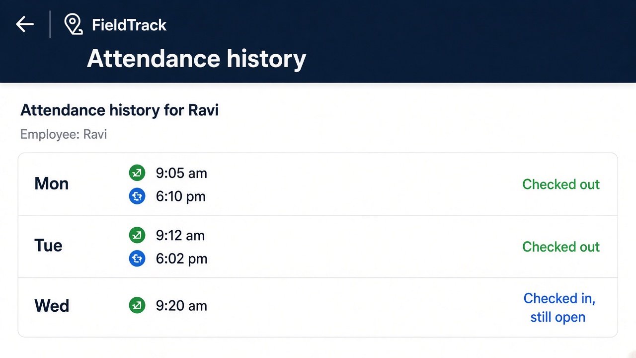 FieldTrack attendance history on the employee phone