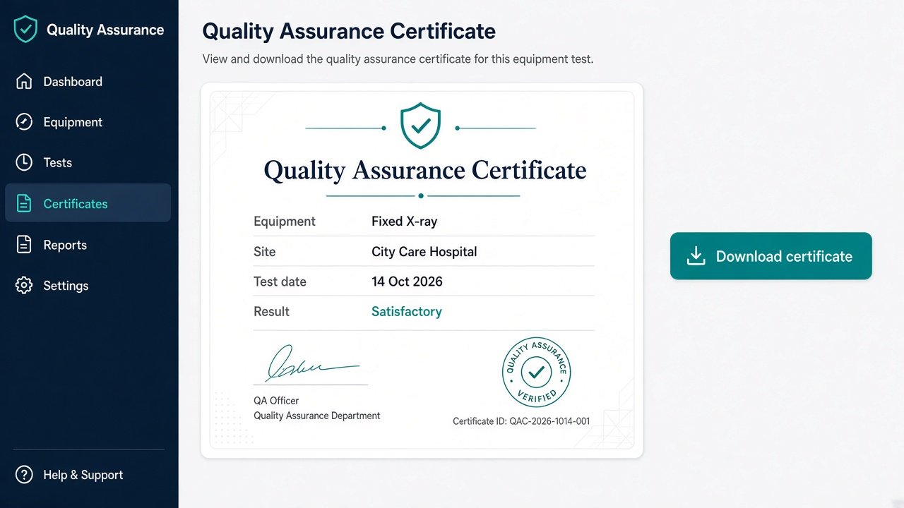 Quality assurance certificate ready to download