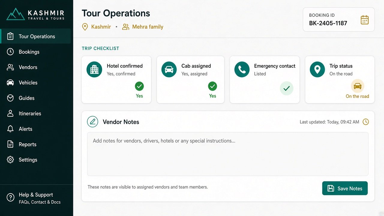 Tour operations screen in TravelCRM